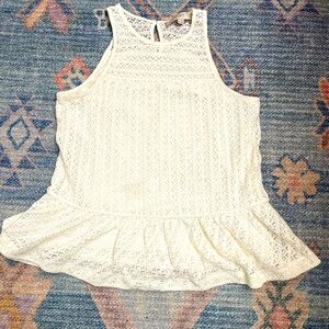 White Lace Peplum Top- LOFT